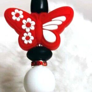 Hand Beaded Pen~ Red Butterfly